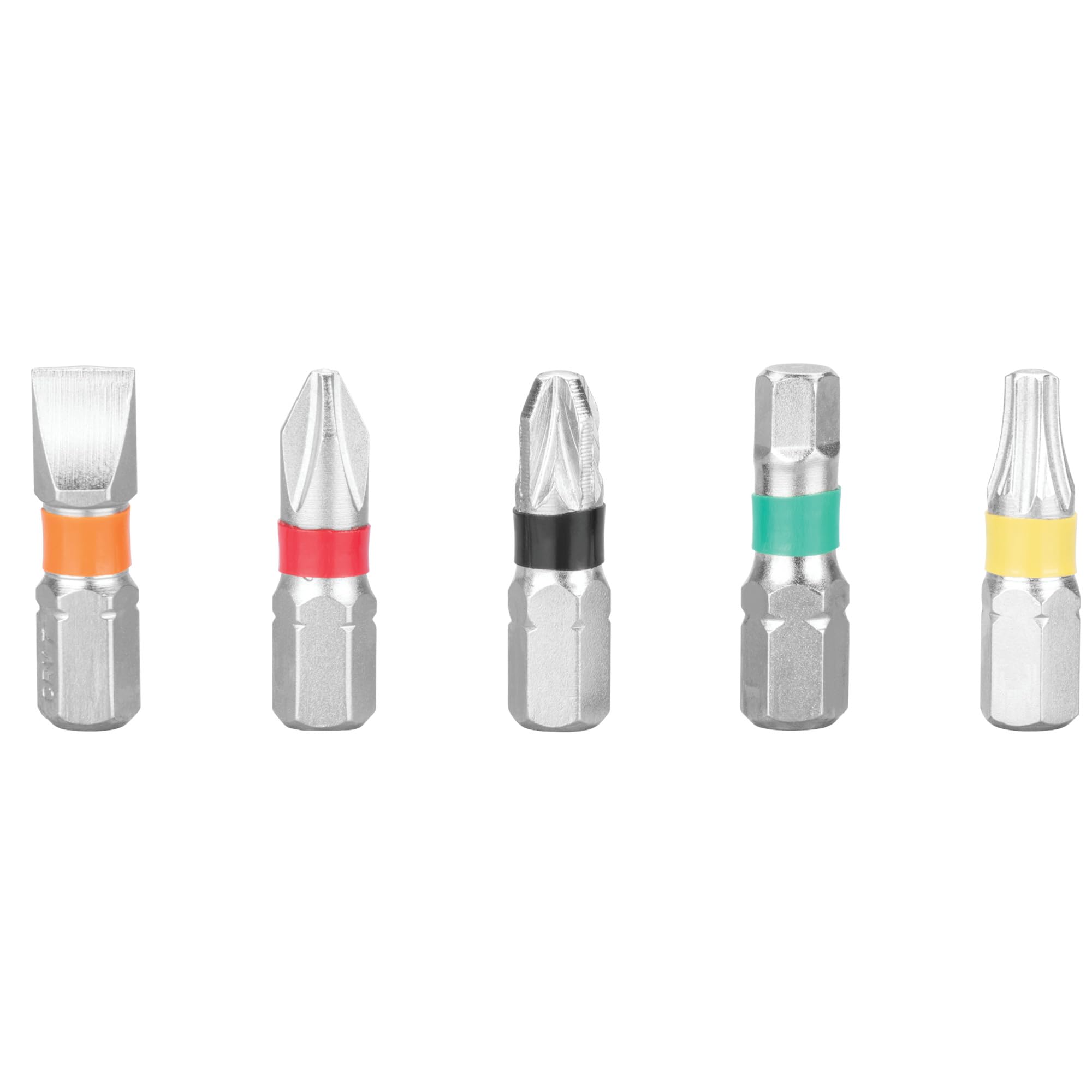 28 pc. Performance Tool Magnetic Bit Set in Mini Case, Color Coded Banding, Chrome Vanadium, Peg-Hook Hanger Tab for Storage, with 2-3/8-in Bit Holder, Phillips, Slotted, Pozi, Star, Hex