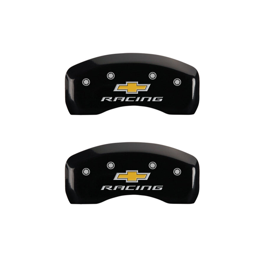 MGP Caliper Covers Black Powder Coat Finish 14050SBRCBK Front and Rear Caliper Cover, Set of 4 (Chevy racing Silver Characters, Engraved)