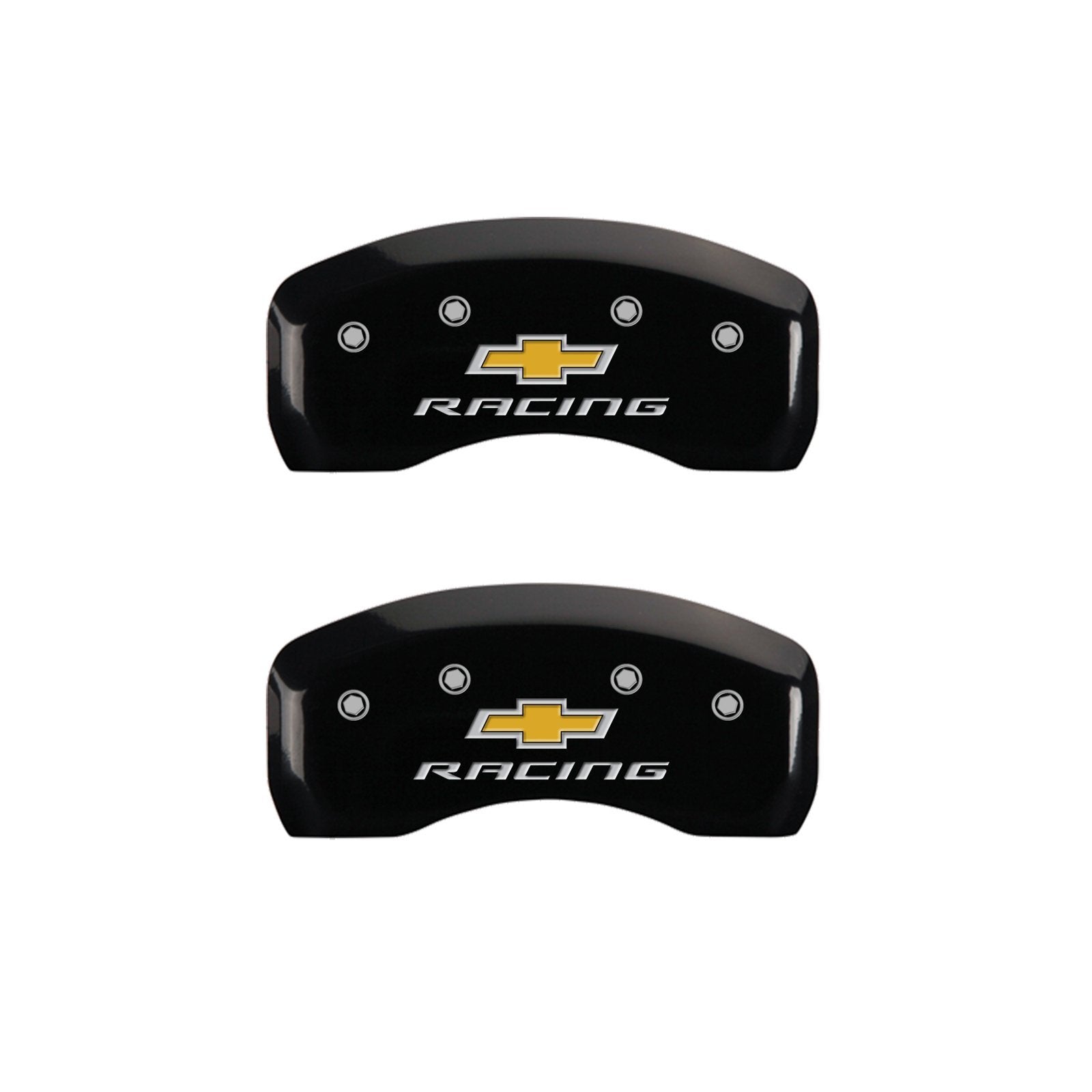 MGP Caliper Covers Black Powder Coat Finish 14206SBRCBK Front and Rear Caliper Cover, Set of 4 (Chevy racing Silver Characters, Engraved)