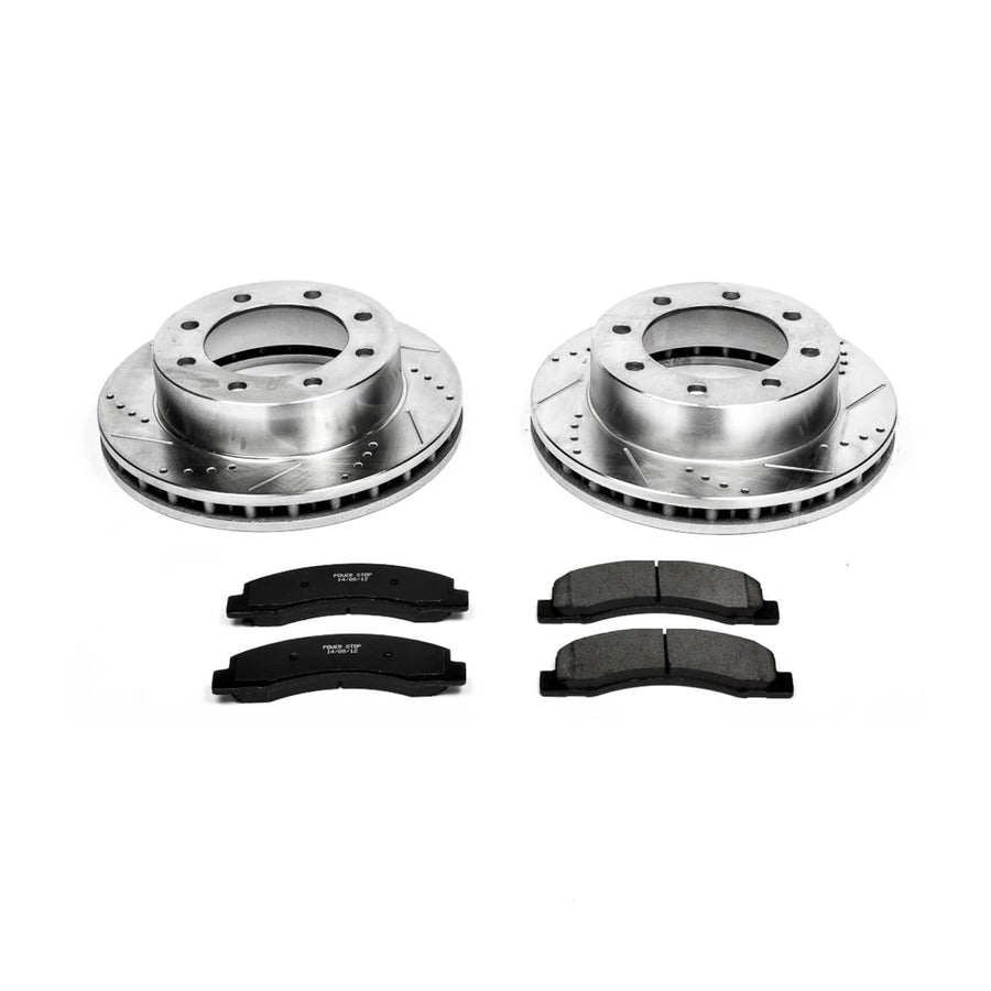 Power Stop K1885 Z23 Carbon Fiber Brake Pads with Drilled & Slotted Brake Rotors Kit For Ford F-250 Super Duty 1999, Ford F-350 Super Duty 1999 [Model Specific]