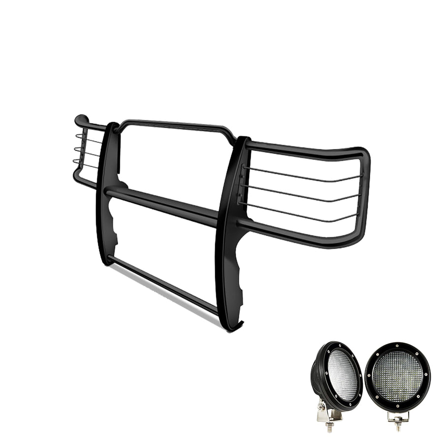 Grille Brush Black Horse Bumper Guard Modular Come with Pair of 5.3" Dia.LED Lights with Black Trim Rings Compatible with 2015-2019 Silverado 2500 HD|2015-2019 Silverado 3500 HD-17GT28MA-PLFB