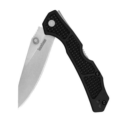 Kershaw Mid Lock Cargo Folding Pocket Knife, Every Day Carry Knife with 3.25 inch D2 Stainless Steel Blade, Deep Carry Pocketclip, Black Handle with Grey Stonewashed Finish Blade