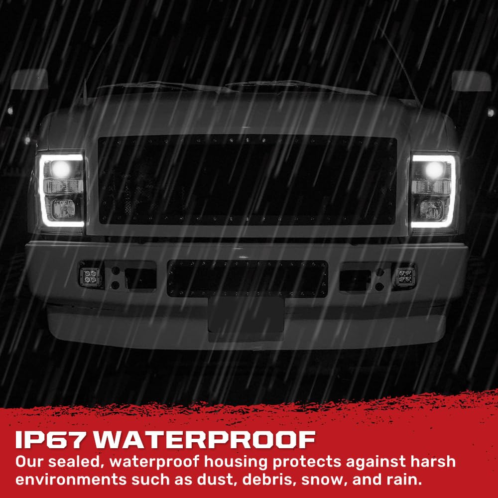 RECON - Premium Projector Headlights Fits 2008-2010 Super Duty (F250 F350 F450 F550) OLED Halos, DRL - Smoked Lens