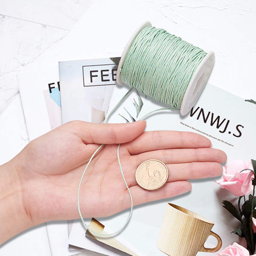 100 Yards JEWELEADER Waxed Cotton Cord, Waxed Beading String 1mm for Jewelry Bracelet Making Macrame Crafting DIY Leather - Pale Green