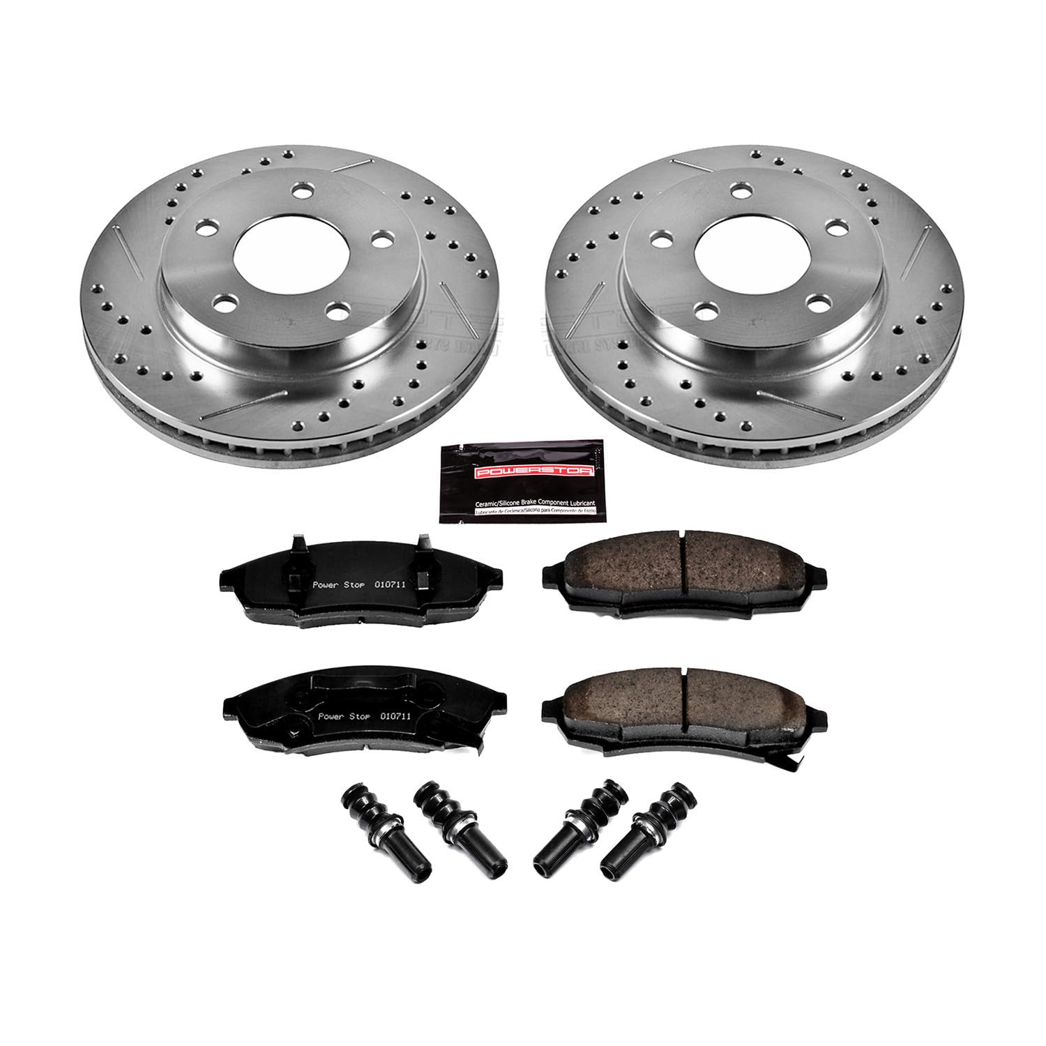 Power Stop K7794 Z23 Carbon Fiber Brake Pads with Drilled & Slotted Brake Rotors Kit For Oldsmobile Cutlass Cruiser 1987-1994 [Model Specific]