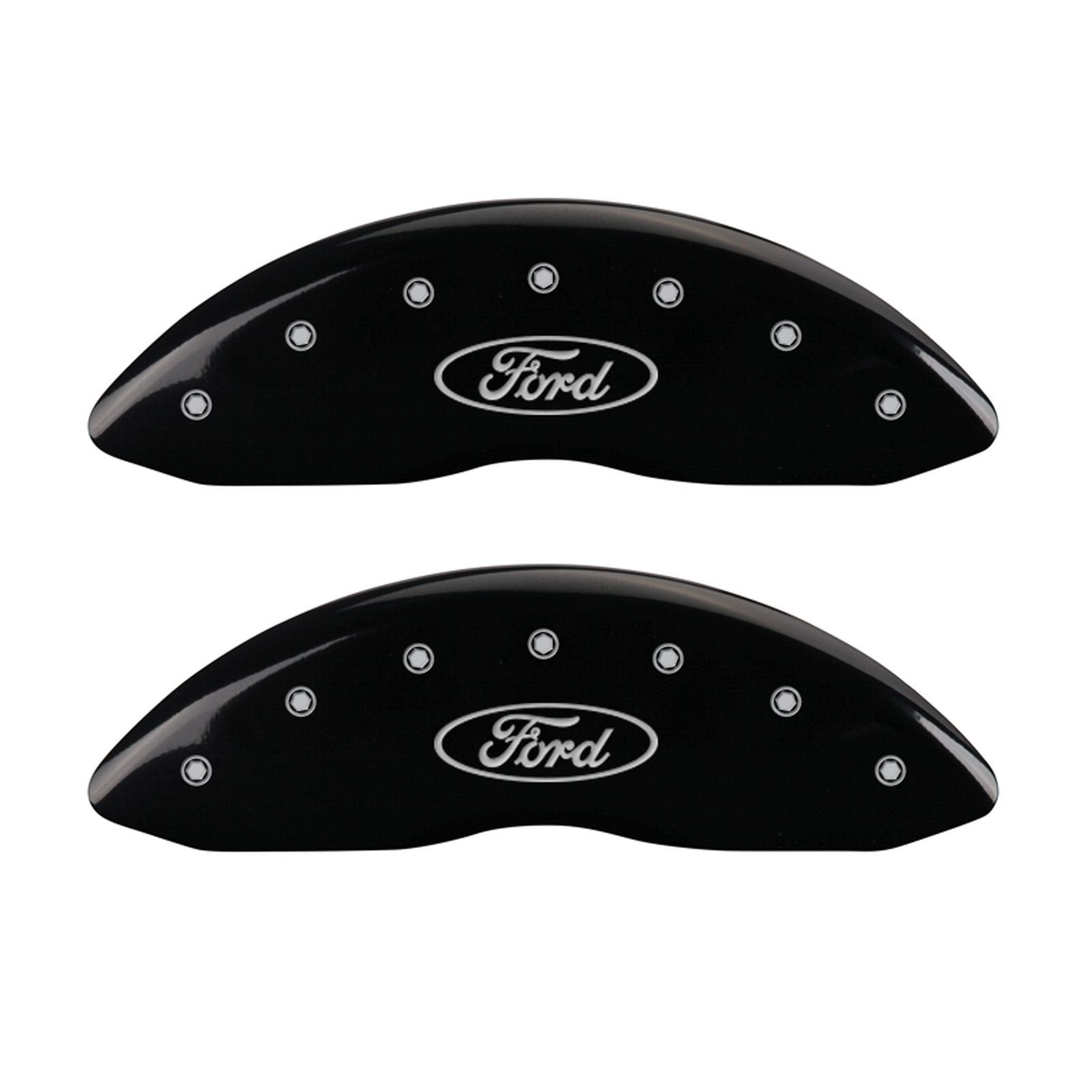 MGP Caliper Covers 10241SFRDBK Front and Rear Black Powder Coat Finish Caliper Cover, Set of 4 (Oval logo/Ford Silver Characters, Engraved)