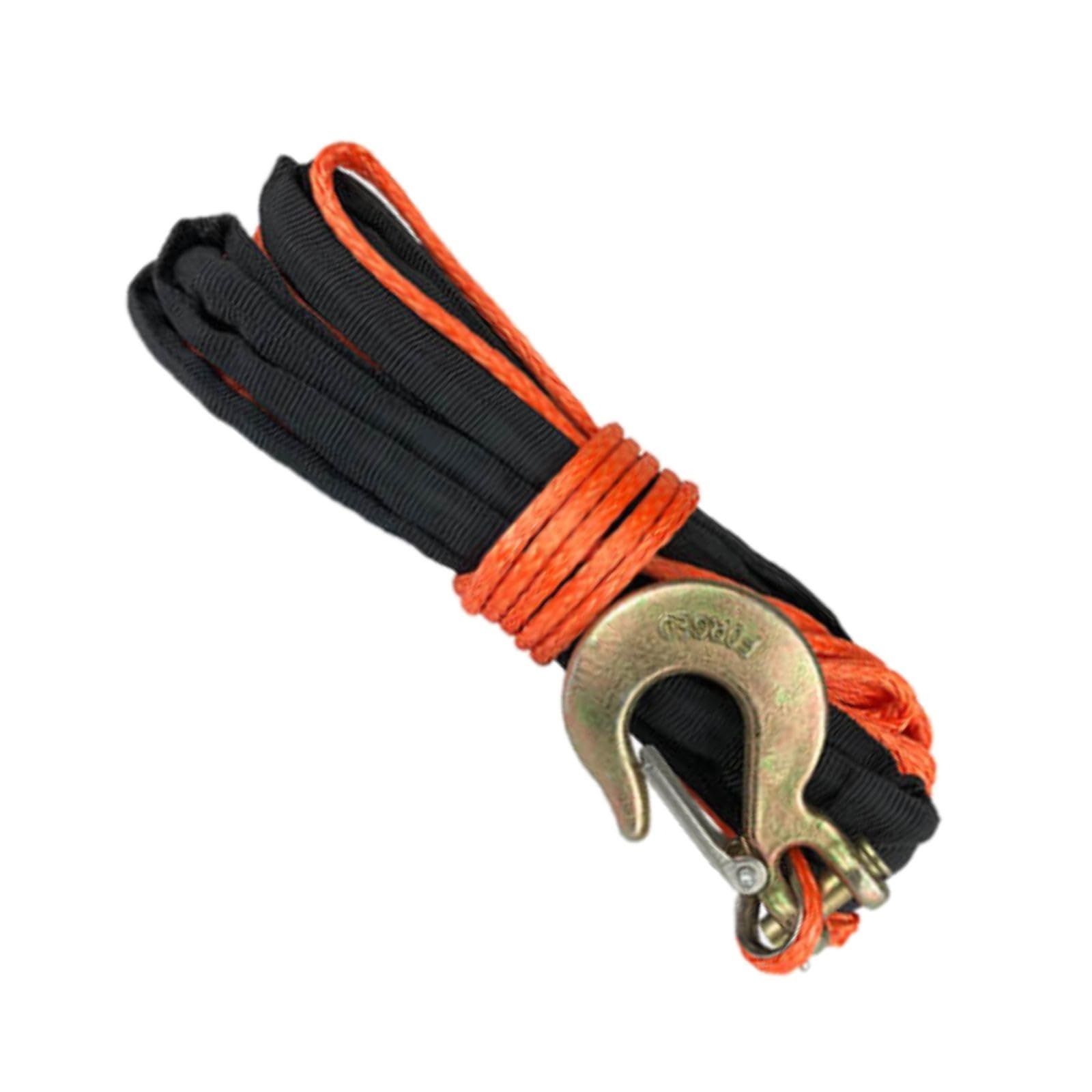 Mile Marker 19-52316-50 Synthetic Rope ATV Assembly with Hook Single Orange & Black 3/16" x 50' for ATV Winches 2,500 – 3,500 lbs. - Breaking Force of 4,600 lbs.