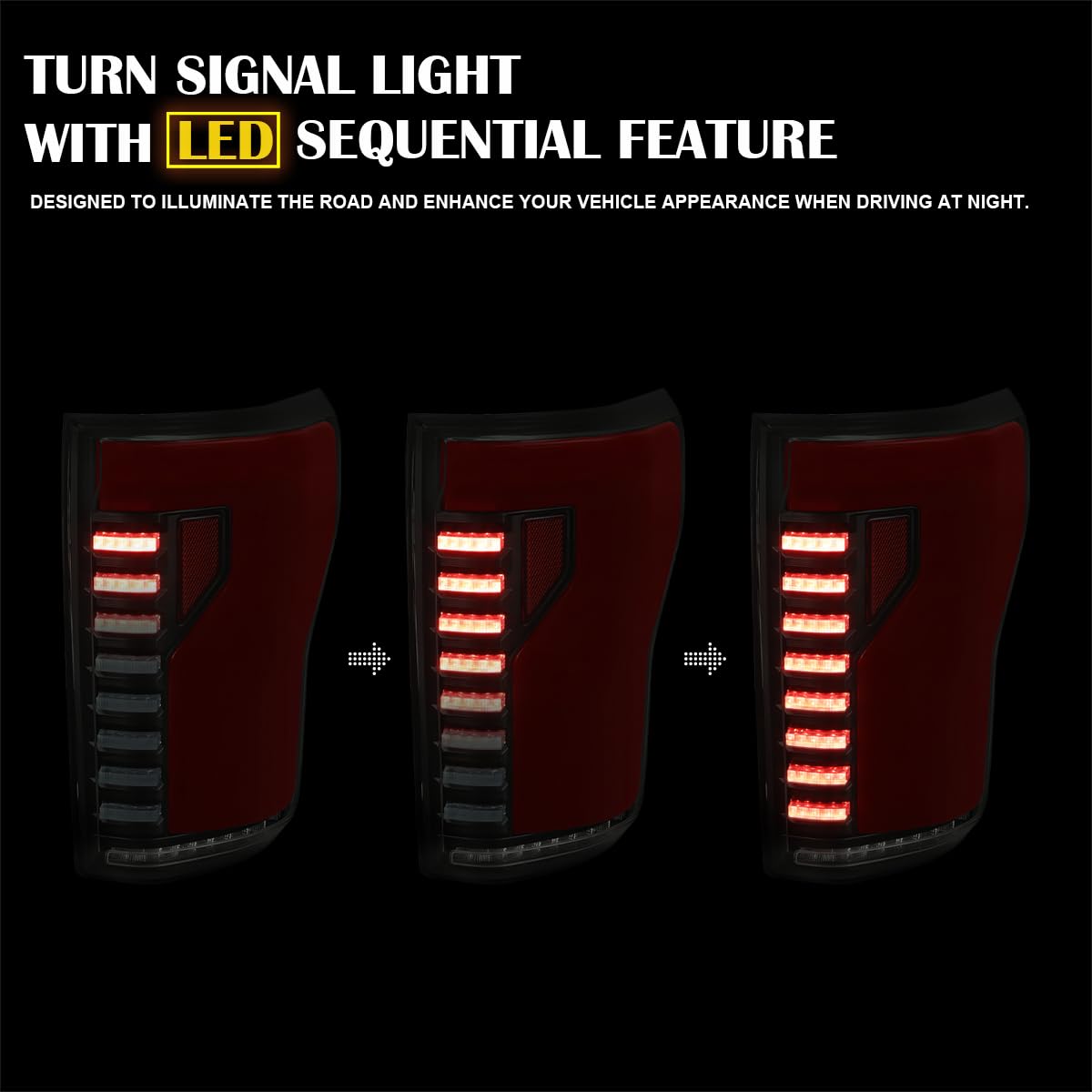 Black Smoke SPEC-D TUNING Lightning Style LED Tail Lights w/Red LED Sequential Turn Signal and Startup Animation Compatible with 2015-2017 Ford F150, Left + Right Pair Assembly