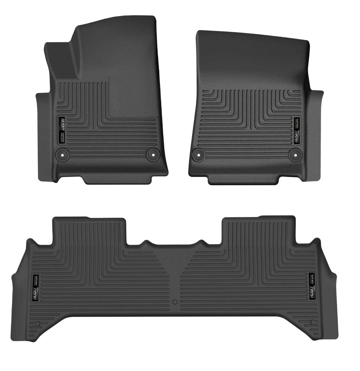 Weatherbeater Husky Liners Floor Mats | Fits 2022-2024 Rivian R1T | Front & 2nd Row, 3-pc Black - 94141HUL