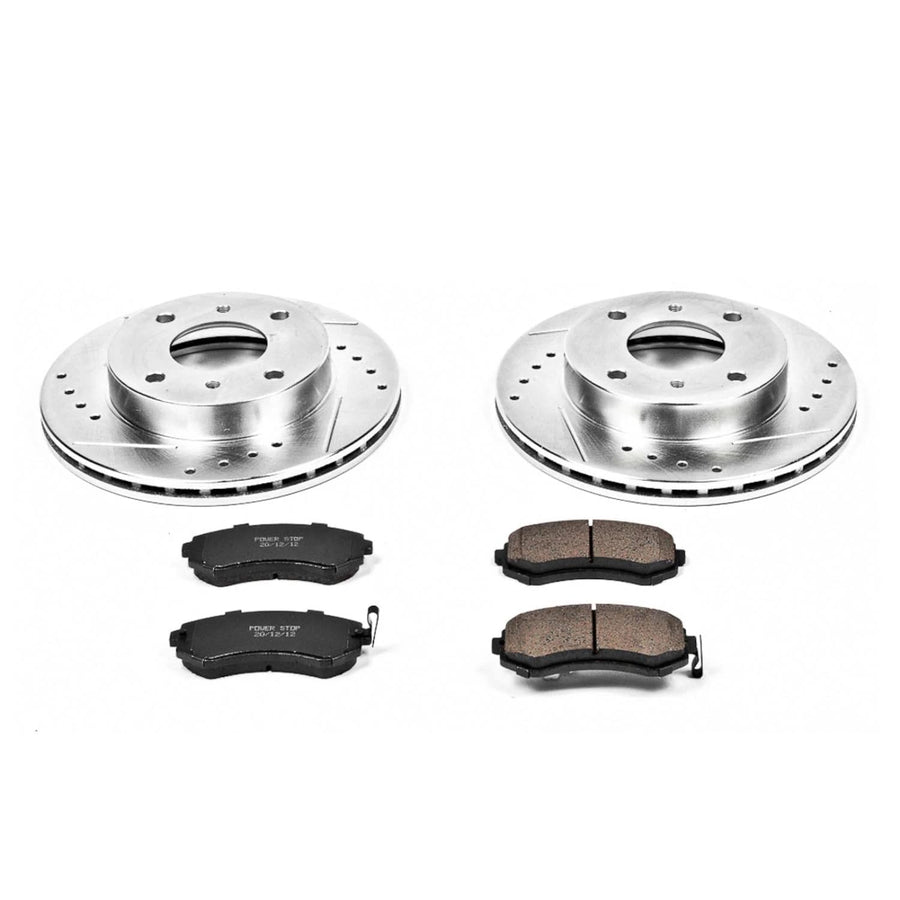 Power Stop K654 Z23 Front Carbon Fiber Brake Pads with Drilled & Slotted Brake Rotors Kit For Nissan 240SX 1989-1996 [Model Specific]
