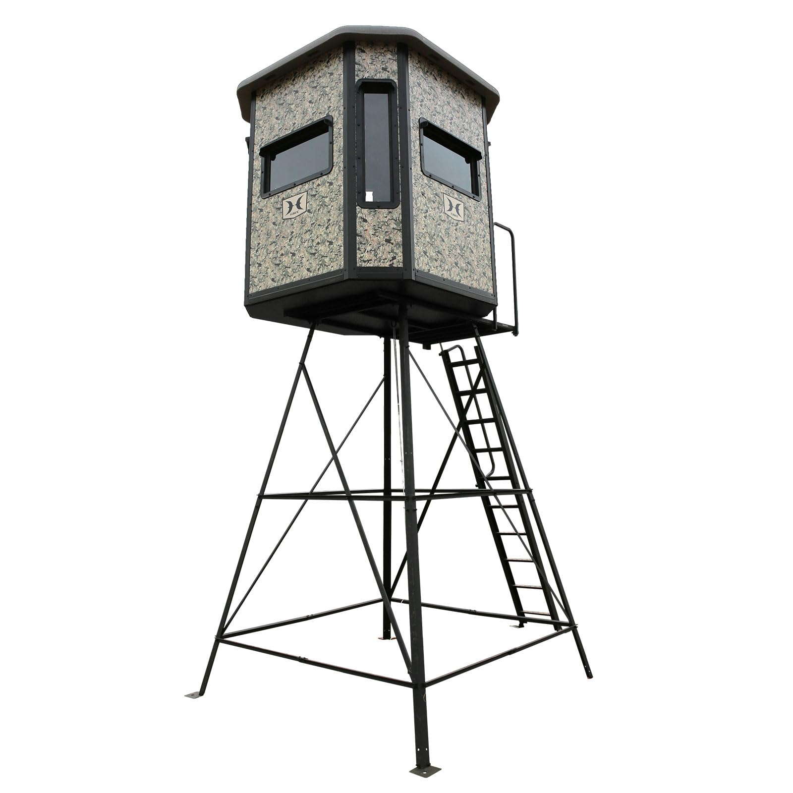 Hawk 6.55' W x 6.5' D x 6.5' T Assembled Office Hunting Insulated Steel Box Blind | Floor with Rubber Pad and Multiple One-Hand-Operable Windows | Blind w/ 10ft Elite Tower
