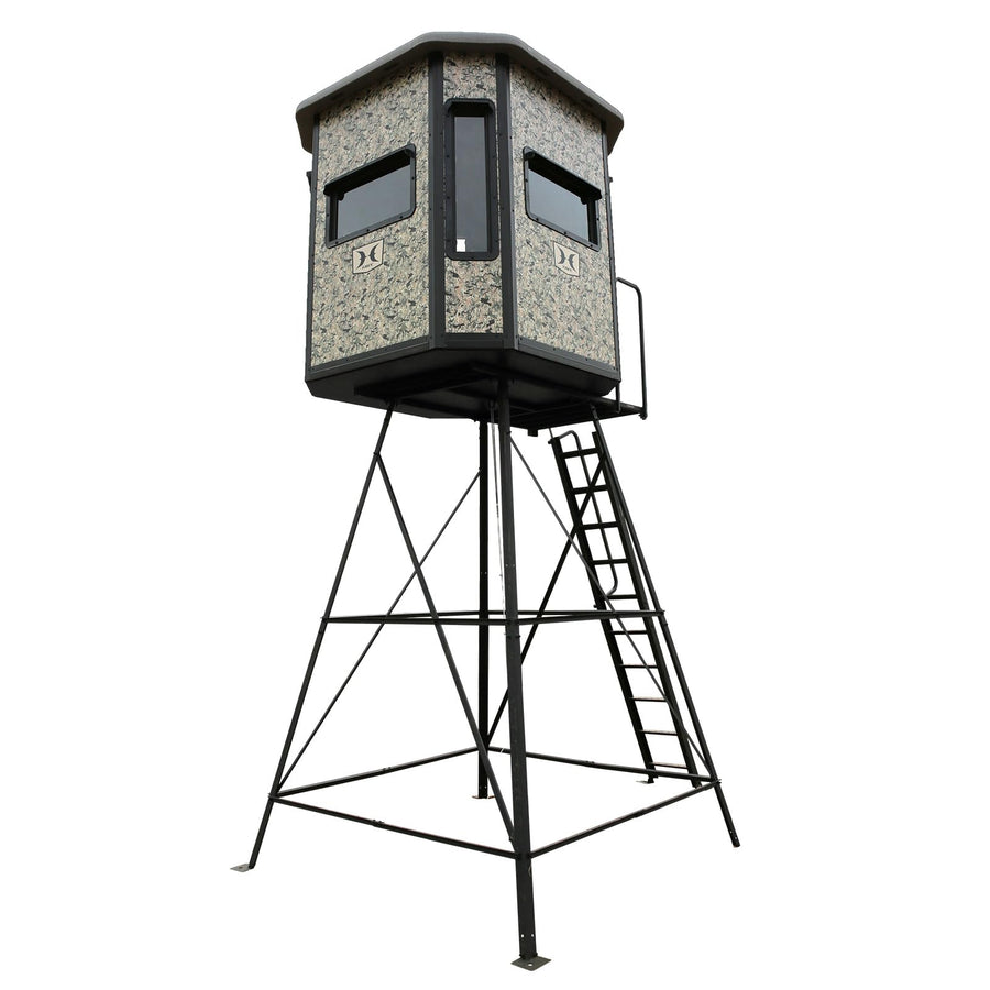 Hawk 6.55' W x 6.5' D x 6.5' T Assembled Office Hunting Insulated Steel Box Blind | Floor with Rubber Pad and Multiple One-Hand-Operable Windows | Blind w/ 10ft Elite Tower
