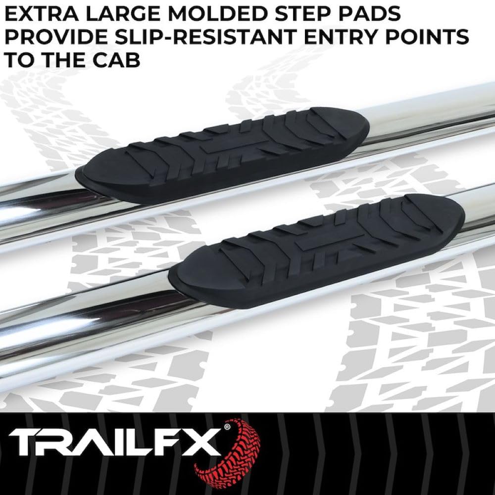 TrailFX Nerf Bars for 2020-2021 Chevrolet Silverado 1500 Standard Cab Polished Stainless Steel 4 Inch Oval Straight Side Steps with Step Pads Rocker Panel Mount Running Boards Trailfx A1551S