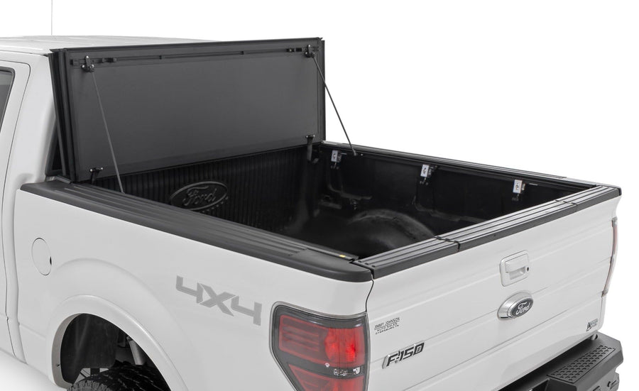 Rough Country Hard Tri-Fold Truck Bed Flip Up Tonneau Cover for Ford F-150 (2004-2014) - Fits 5'7" (66.0-67.0") Bed, All-Weather, Flush Aluminum Panels