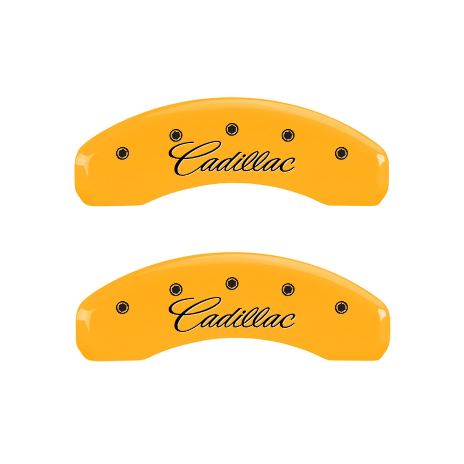 Brake Caliper Covers MGP - Compatible with 2007-2020 Cadillac Escalade (Requires 18"+ Wheels) Powder-Coated Finish, 4 PCS Front and Rear (Yellow - Cadillac Cursive Engraving)