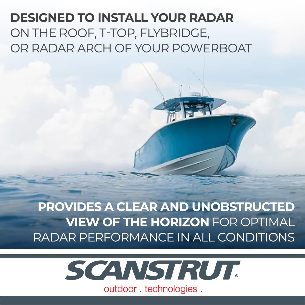 Forward-Leaning Scanstrut APT-F-150-01 Aluminum Power Tower for 2kW/4kW Raymarine, Garmin, Navico BR24/3G/4G Radomes - 150mm