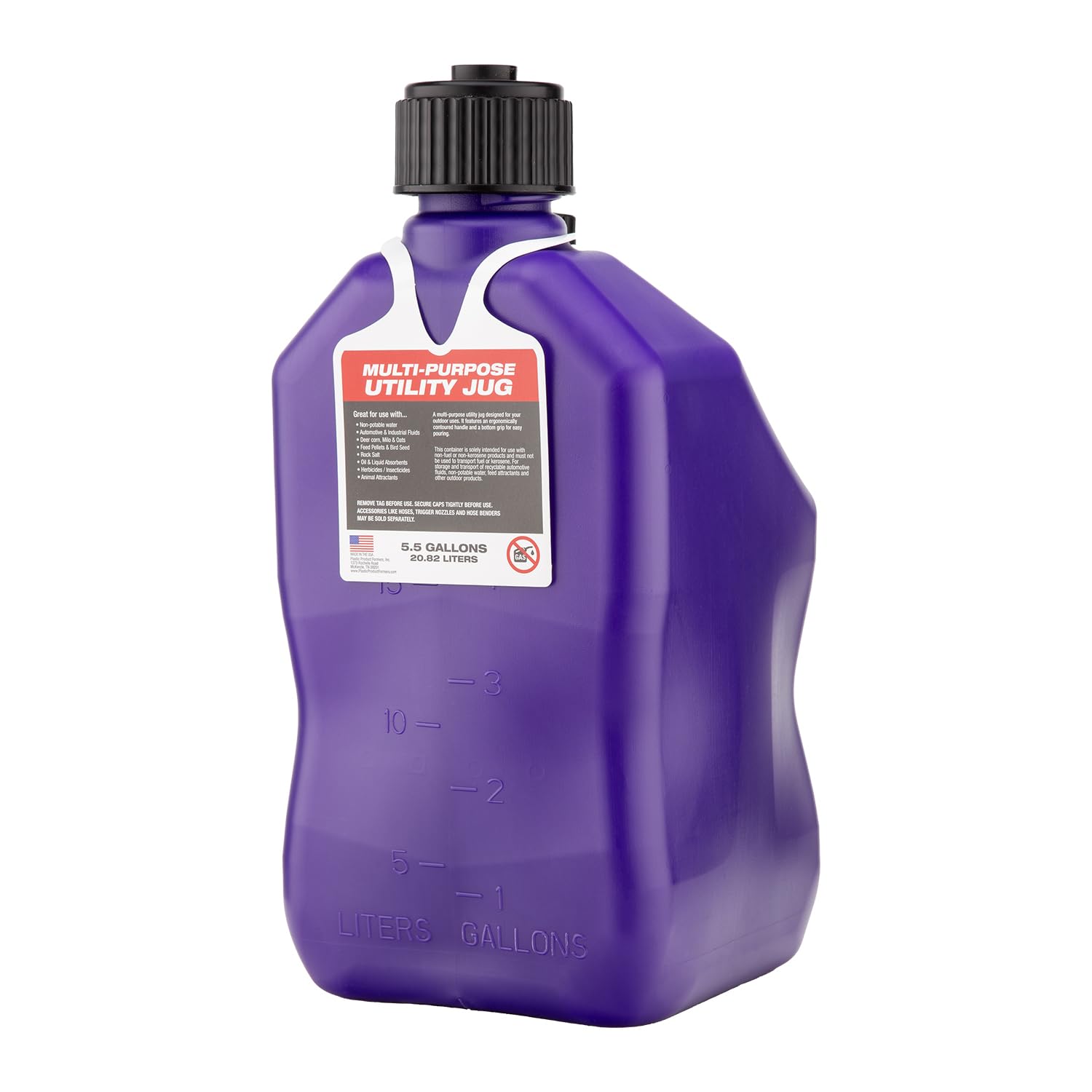 5.5 Gallon VP Racing Motorsport Racing Jug with Contoured Handle, Multipurpose Cap and Rubber Gaskets, Translucent Purple (1 Pack)