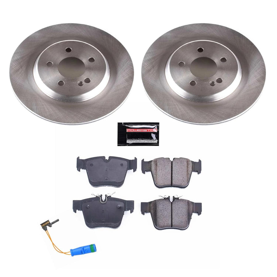 Power Stop KOE7990 Rear Replacement Brake Kit-OE Brake Rotors & Ceramic Brake Pads and 1 Rear Sensor Wire For C43 AMG, C450, GLC300, GLC350e, GLC43 AMG [Model Specific]