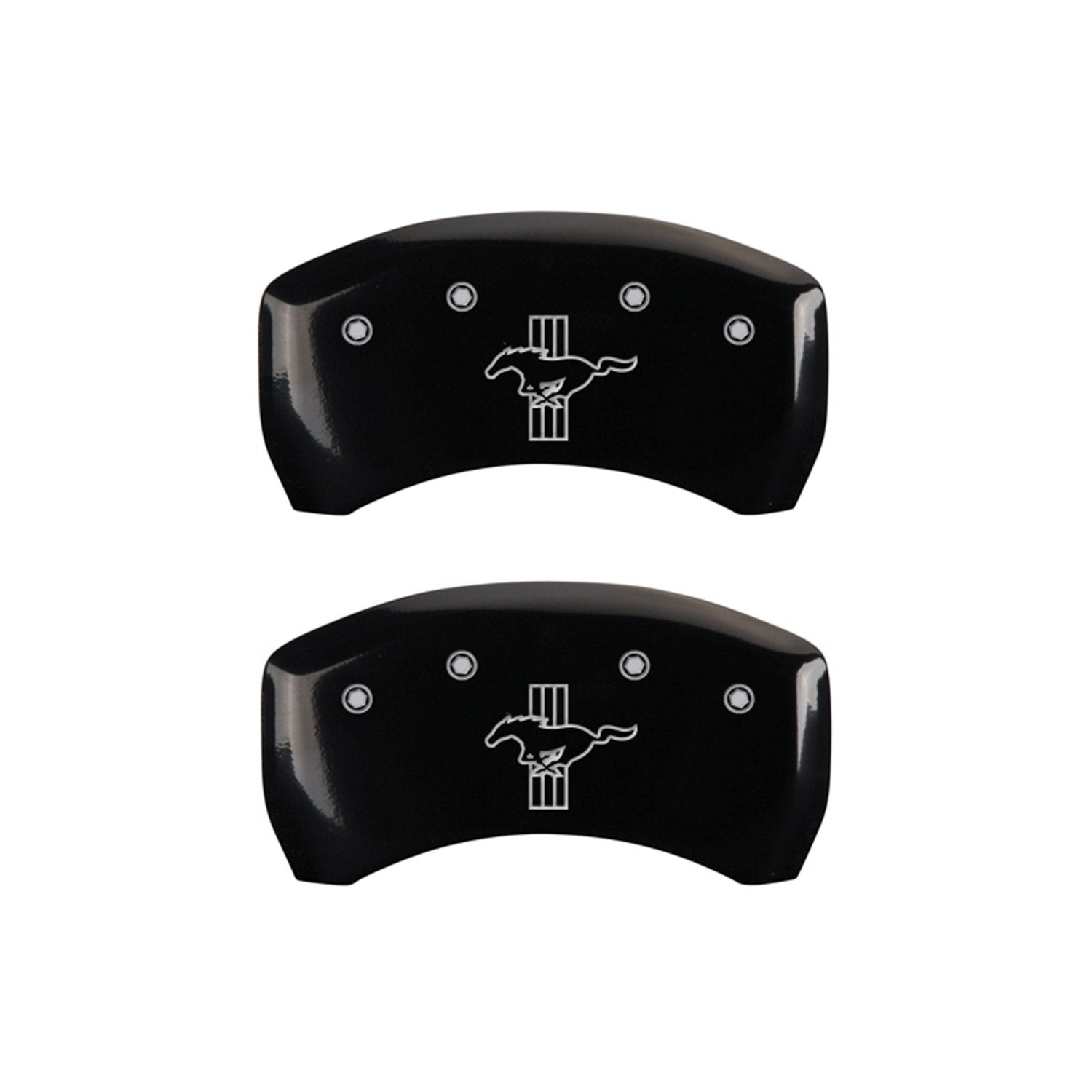 Black MGP Caliper Covers 10197SMB1BK Engraved with Silver Mustang/Bar & Pony (S197) (Set of 4)