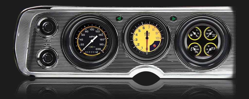 Classic Instruments 1964-1965 Chevelle CV64AXY Autocross Yellow Gauge Set Speedometer Tachometer Quad Gauge Fits Factory Bezel (not Included) GM