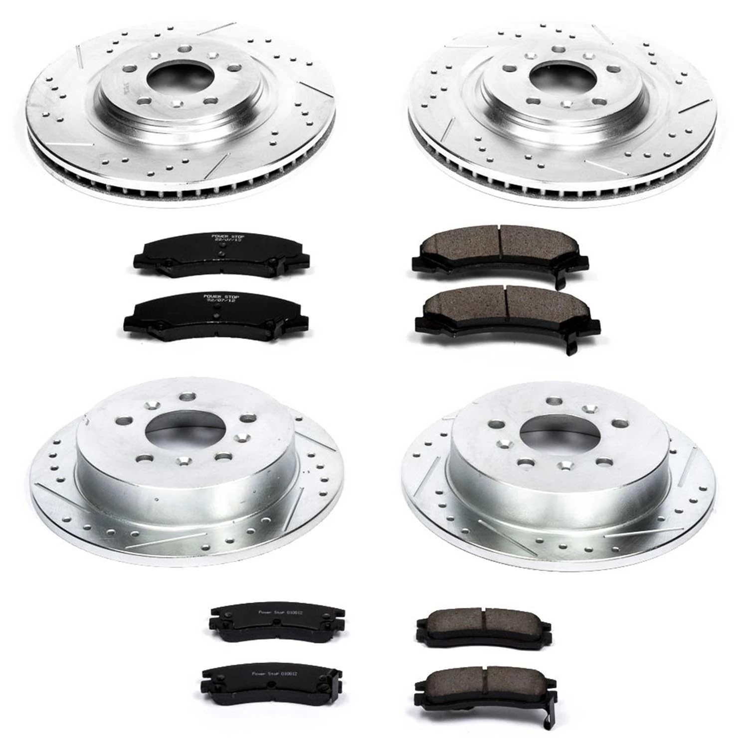 Power Stop K4377 Z23 Carbon Fiber Brake Pads Front and Rear with Drilled & Slotted Brake Rotors Kit For Buick Allure 2008-2009, Buick LaCrosse 2008-2009 [Model Specific]