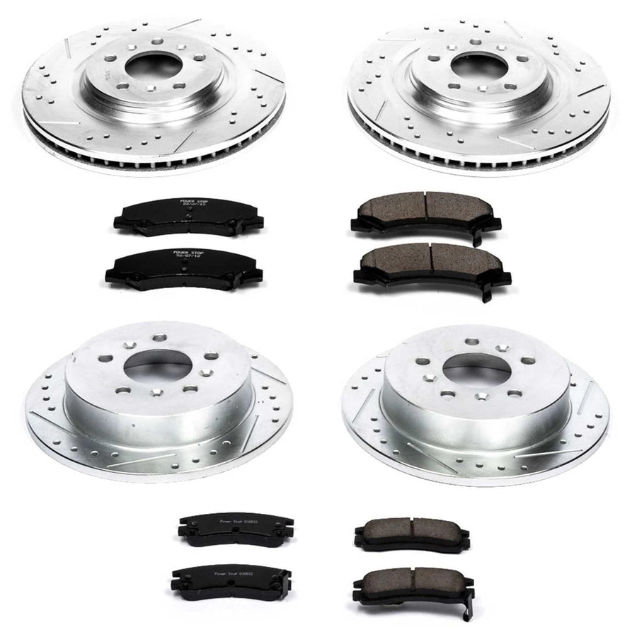 Power Stop K4377 Z23 Carbon Fiber Brake Pads Front and Rear with Drilled & Slotted Brake Rotors Kit For Buick Allure 2008-2009, Buick LaCrosse 2008-2009 [Model Specific]