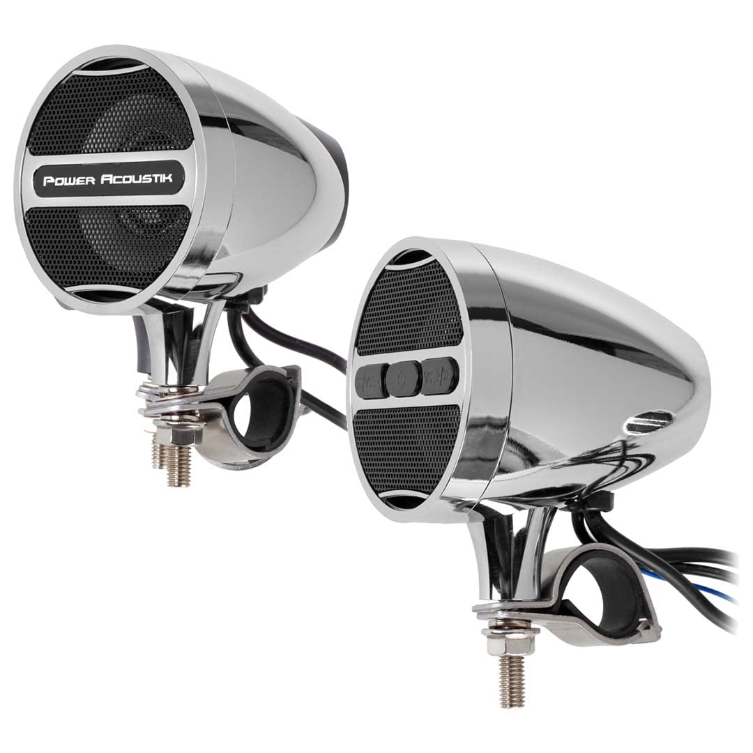 Chrome Power Acoustik Motorcycle Bluetooth Speaker System FM Radio & USB Input