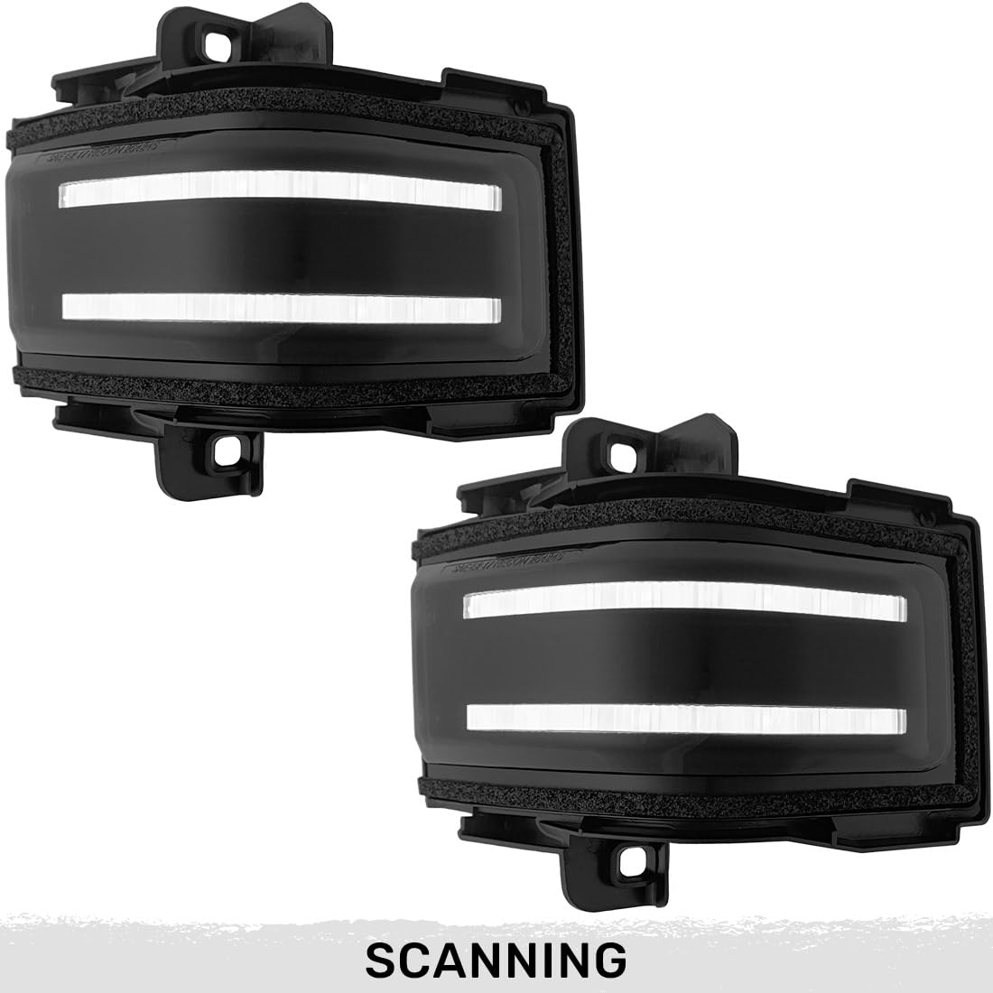 RECON - Smoked Side Mirror Lenses Fits Ford 17-22 Super Duty (F250, F350, F450) with LED White Running Lights, Spotlight, Scanning Amber Turn Signals - Smoked Lens