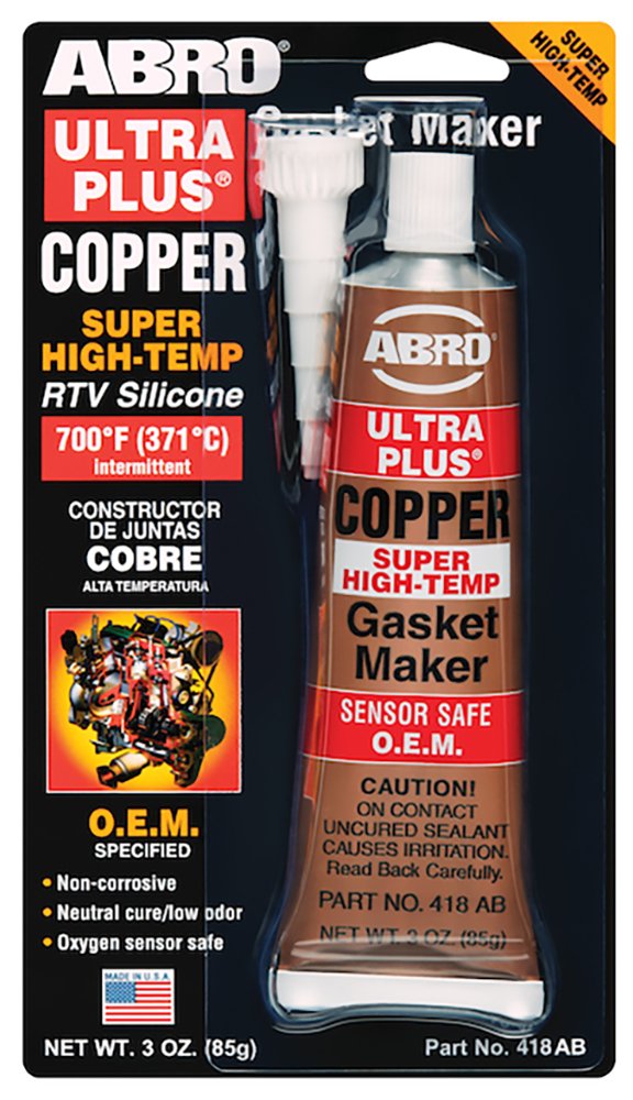 Ultra Plus ABRO 999 RTV Silicone Sealant and Gasket Maker, for Import Engines, Sensor Safe, Non-Corrosive, High Temp Silicone Sealant, 650 Degrees F, 3 oz. Tube - Copper