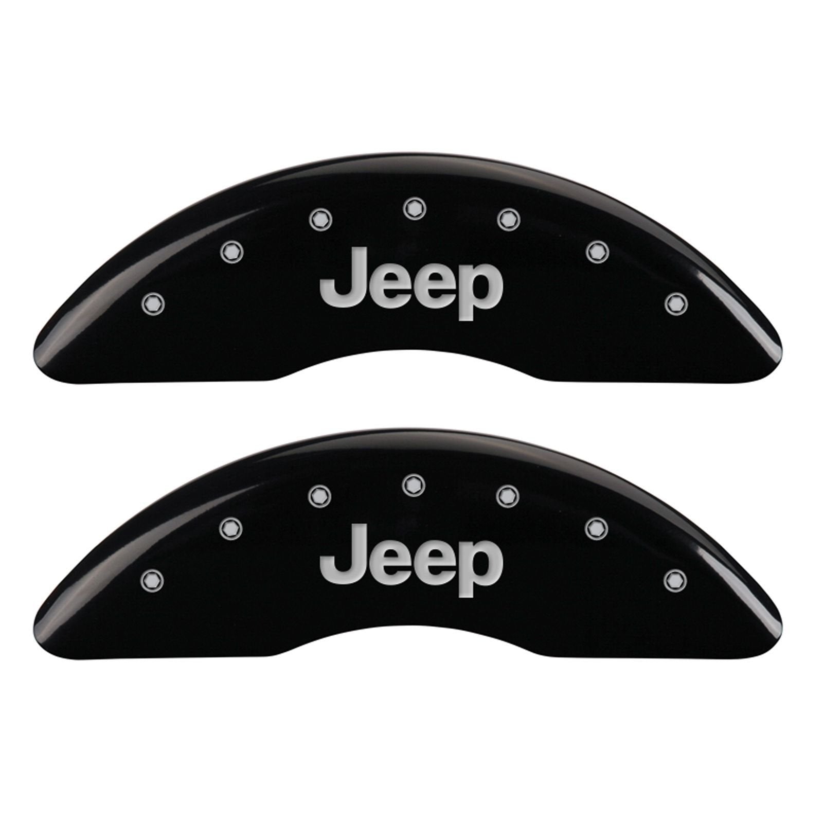 MGP Caliper Covers Black Powder Coat Finish 42012SJEPBK Front and Rear Caliper Cover, Set of 4 (JEEP Silver Characters, Engraved)