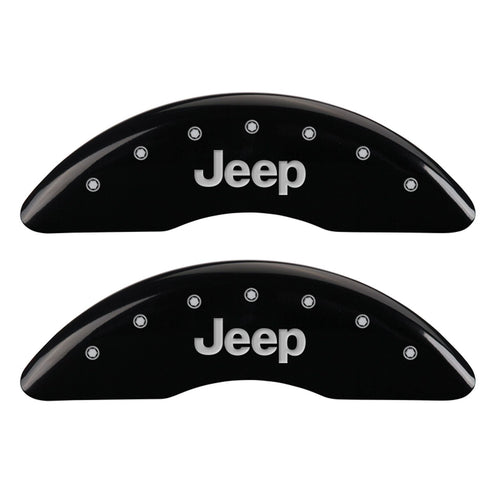 MGP Caliper Covers Black Powder Coat Finish 42012SJEPBK Front and Rear Caliper Cover, Set of 4 (JEEP Silver Characters, Engraved)