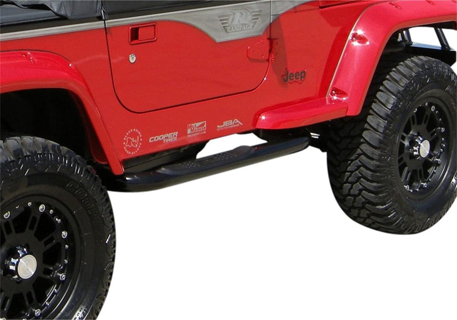 Step Bars RAMPAGE PRODUCTS for Jeep Wrangler JK | Pair, 3" Round, No-Slip Step Pad, Stainless Steel, Textured Black | 8627 | Fits 2007-2018 Jeep Wrangler JK 2-Door