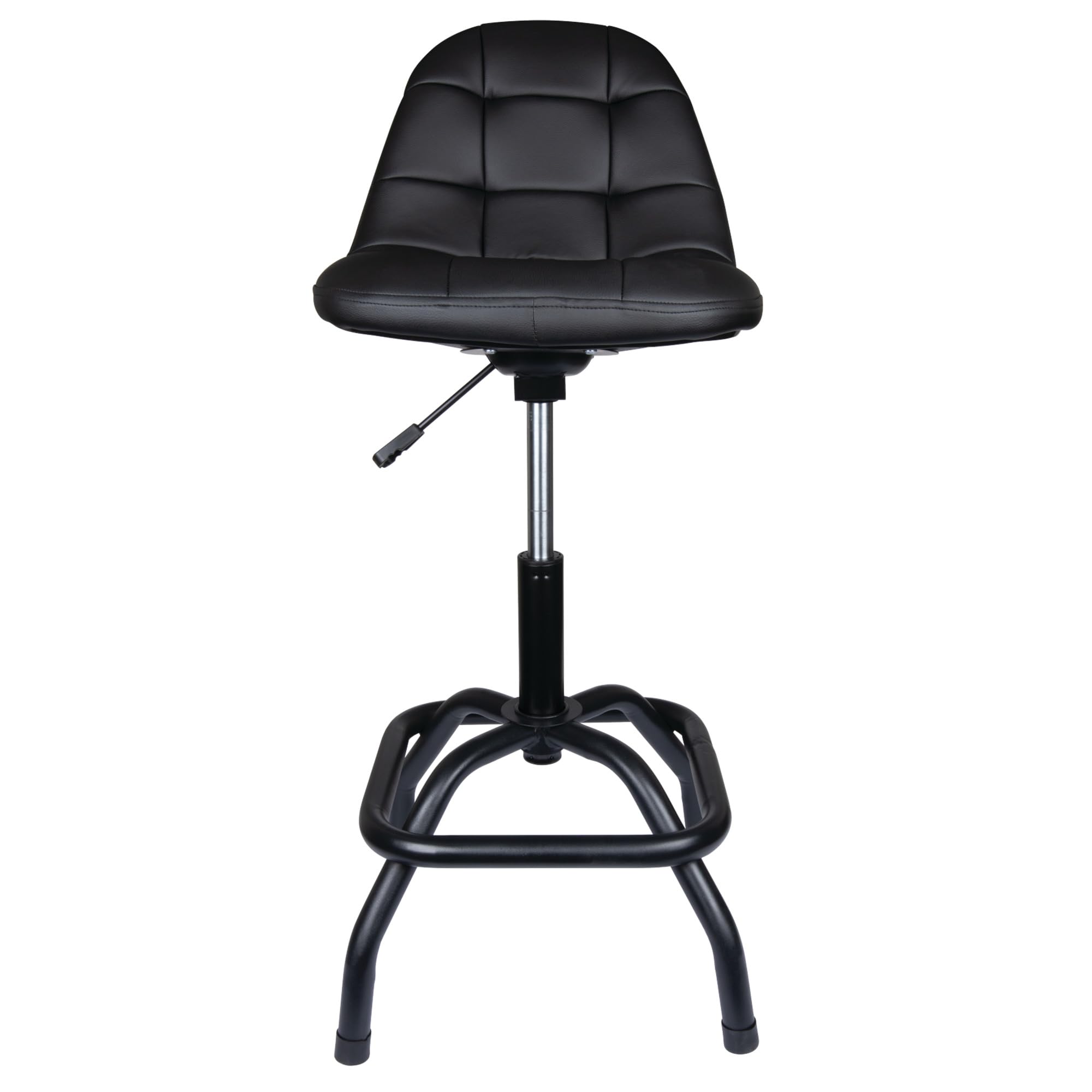 Pneumatic Performance Tool W85031 High Back Adjustable Swivel Bar Stool with Back Support for Home, Bar, and Shop, Black, 26-32-Inches High