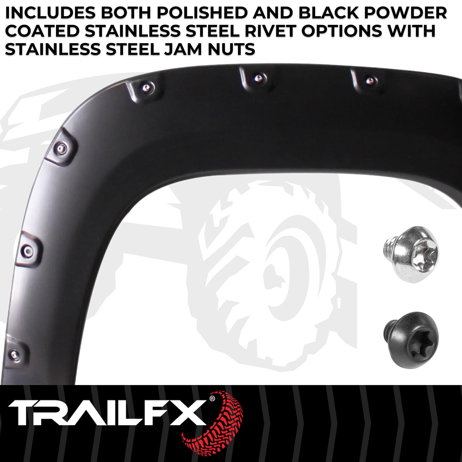 Fender Flares TrailFX Fits GMC Sierra 1500 2007-2013 Pocket Style Black Smooth Paintable Plastic Set of 4 Fender Flares with Stainless and Black Steel Rivets TrailFX TFG3001S