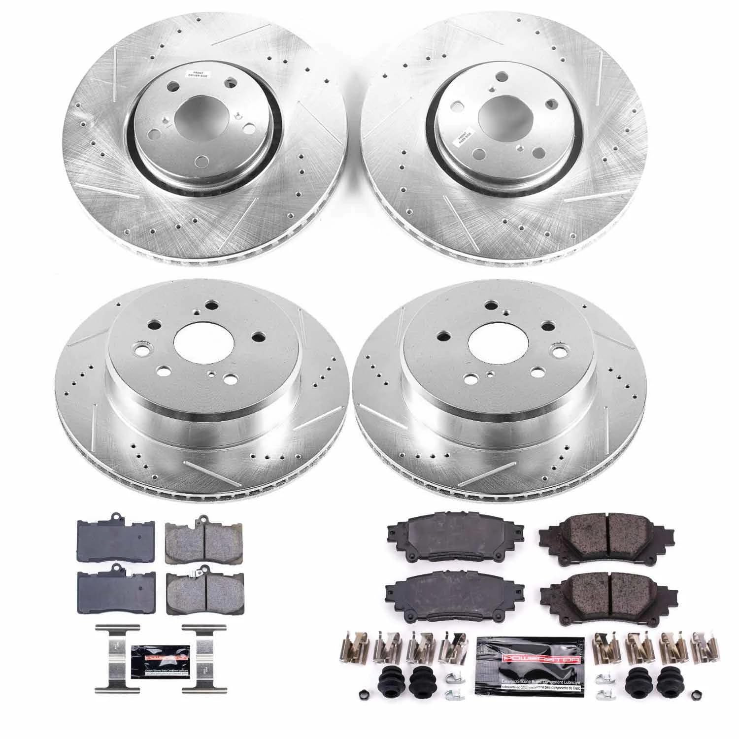 Power Stop K6929 Z23 Carbon Fiber Brake Pads Front and Rear with Drilled Slotted Brake Rotors Brake Kit For 2016 2017 Lexus IS200t | 2018 - 2020 Lexus IS300 | 2014 - 2020 Lexus IS350 [F Sport RWD]