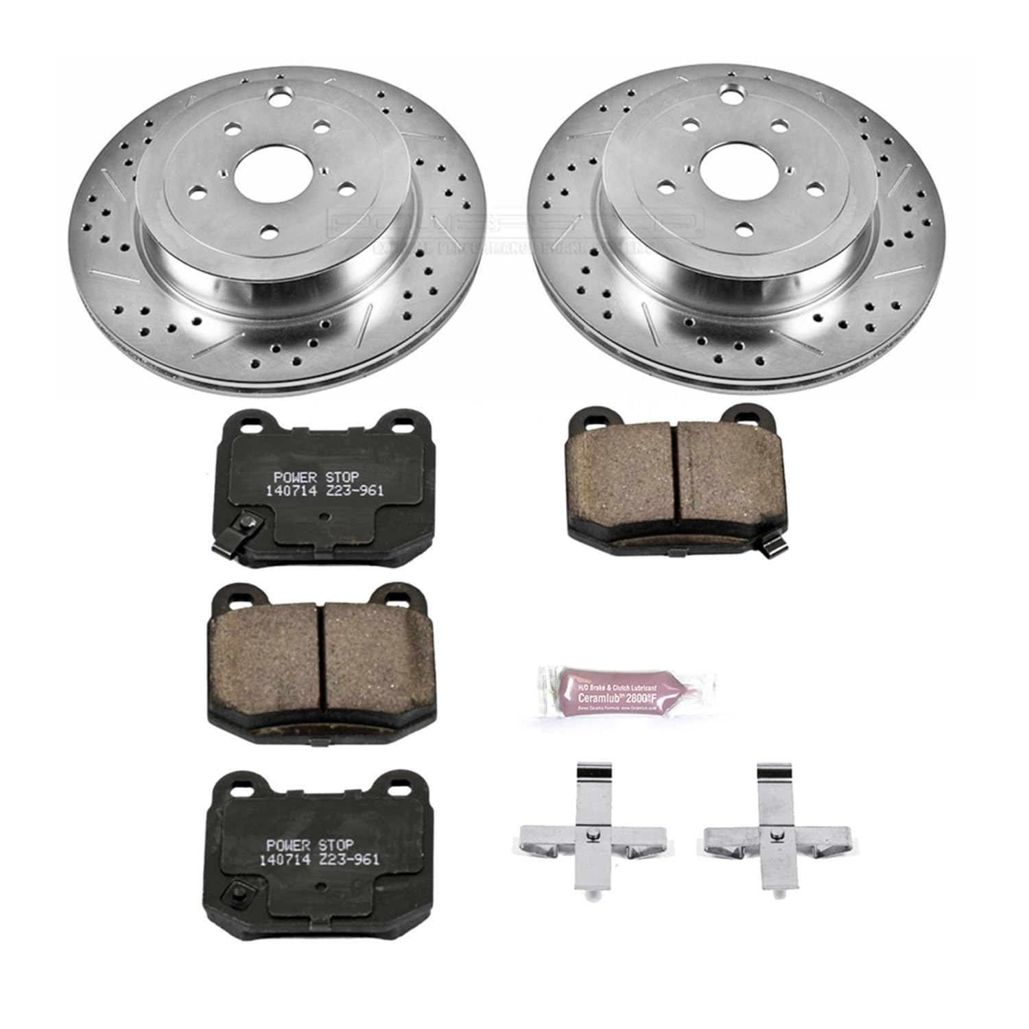 Power Stop K5305 Z23 Carbon Fiber Brake Pads with Drilled & Slotted Brake Rotors Kit Rear