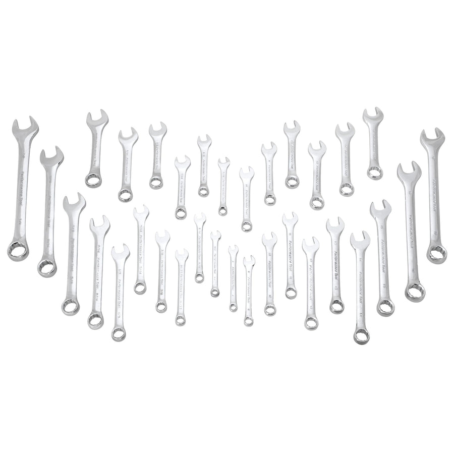 W1099 Performance Tool 32-Piece SAE and Metric Wrench Set with Premium Mirror Polished Chrome Vanadium Steel and Organizer Tray
