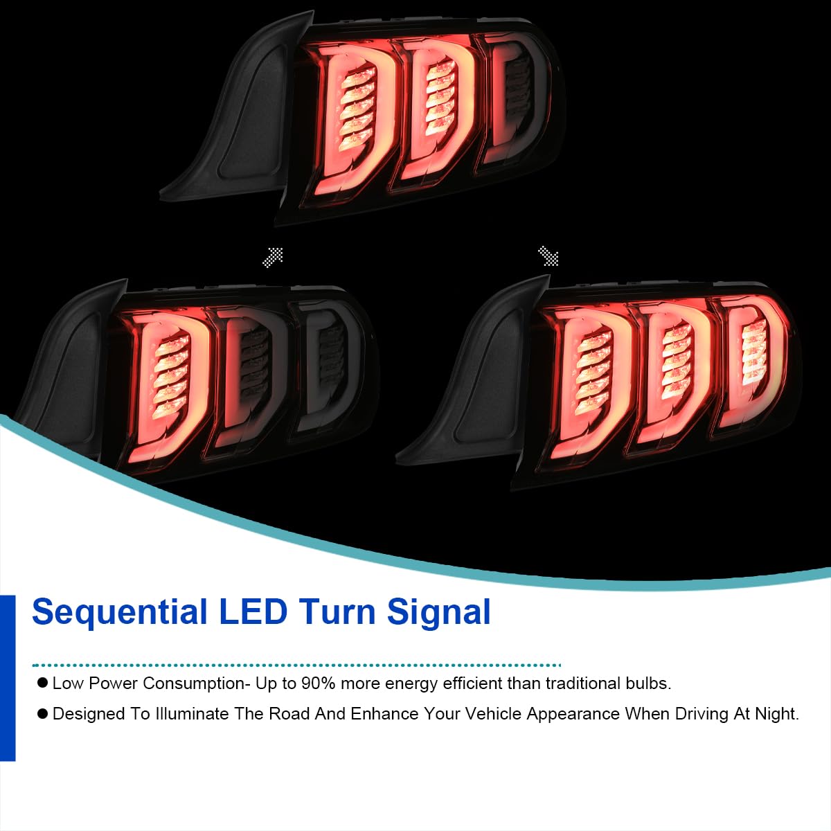 Full LED SPEC-D TUNING Glossy Black Smoke Tail Lights with Sequential Turn Signals Compatible with 2015-2023 Ford Mustang Coupe/Convertible, Left + Right Pair Assembly