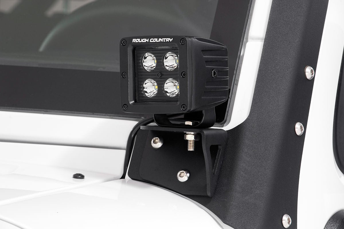 Lower Rough Country Windshield Light Brackets for 07-18 Jeep Wrangler JK - 70044 , Black