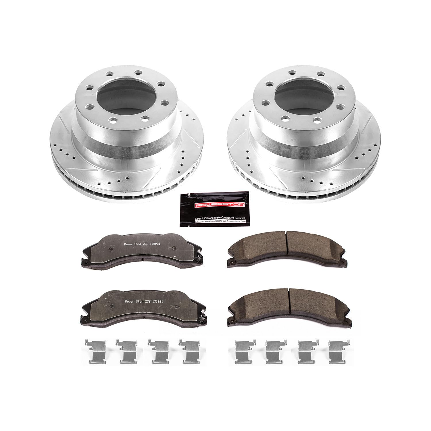 Power Stop K6257-36 Z36 Truck & Tow Rear Brake Kit, Carbon Fiber Ceramic Brake Pads and Drilled/Slotted Brake Rotors For Express 3500, Express 4500, Savana 3500, Savana 4500 [Model Specific]