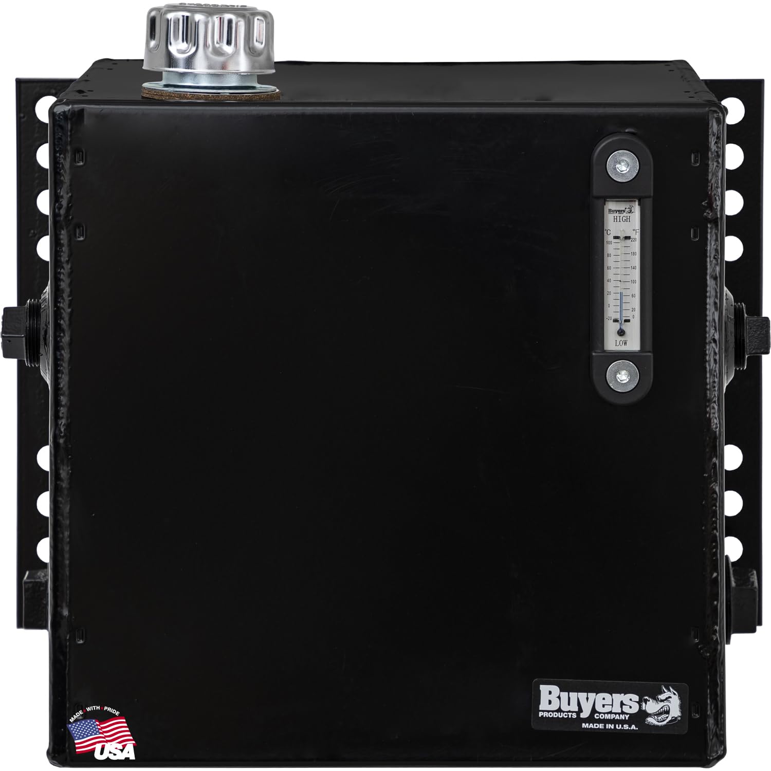 Buyers Products Side Mount SMR15S Steel Hydraulic Reservoir, 15 Gallon, Powder-Coated HRPO Steel, Internally Baffled, Welded Rear Brackets, 2 in. NPT Suction/Return, 1-1/4 in. NPT Return Port