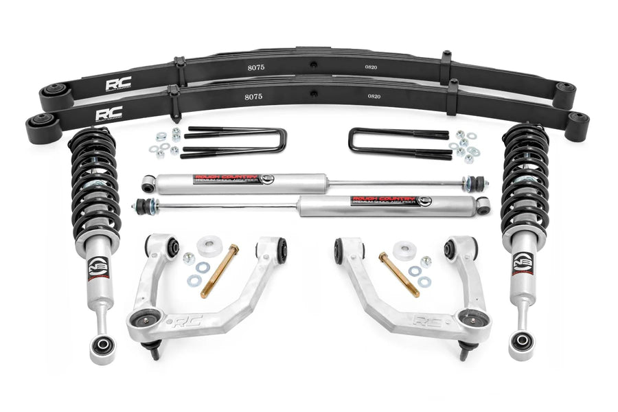3.5" Rough Country Bolt-On Lift Kit with N3 Struts/N3 Rear Shocks for Toyota Tacoma 4WD (2005-2023) - Lifted Leaf Springs, Silver Control Arms