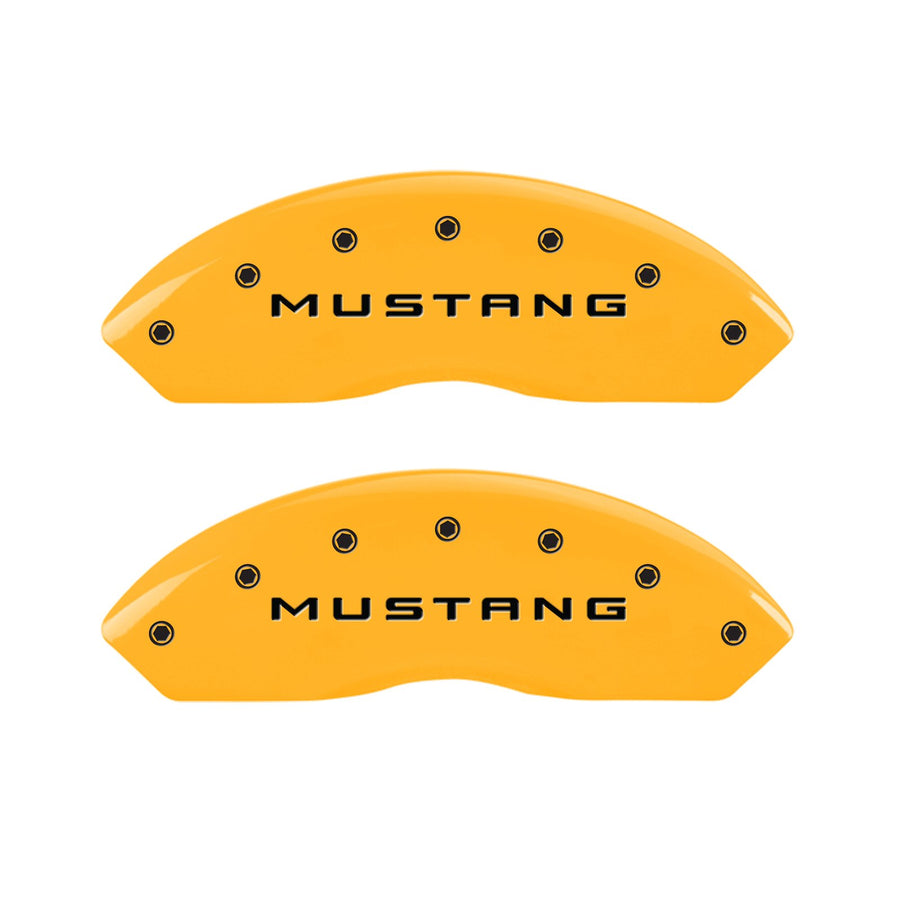 Caliper Covers MGP 10198SM50YL, Set of 4 (Yellow Engraved Front: Mustang - Engraved Rear: 50 Powder Coat Finish Black Characters)