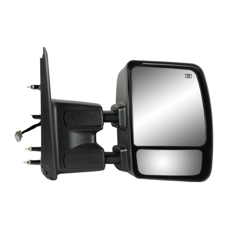 68123N Fit System Passenger Side Towing Mirror for Nissan NV 1500, 2500, 3500, extendable, Textured Black w/Chrome Cover, Dual Lens, Foldaway, Heated Power