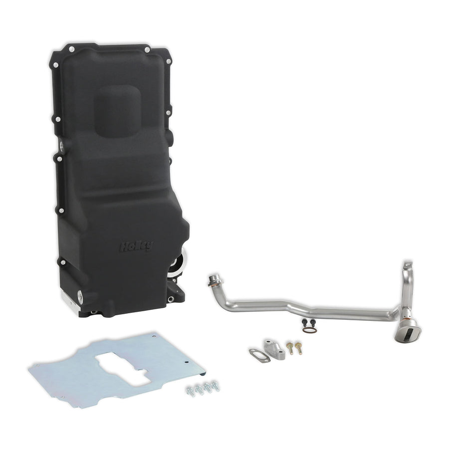 Holley LS Swap Oil Pan 302-3BK Additional Front Clearance Carbon Black Ceramic