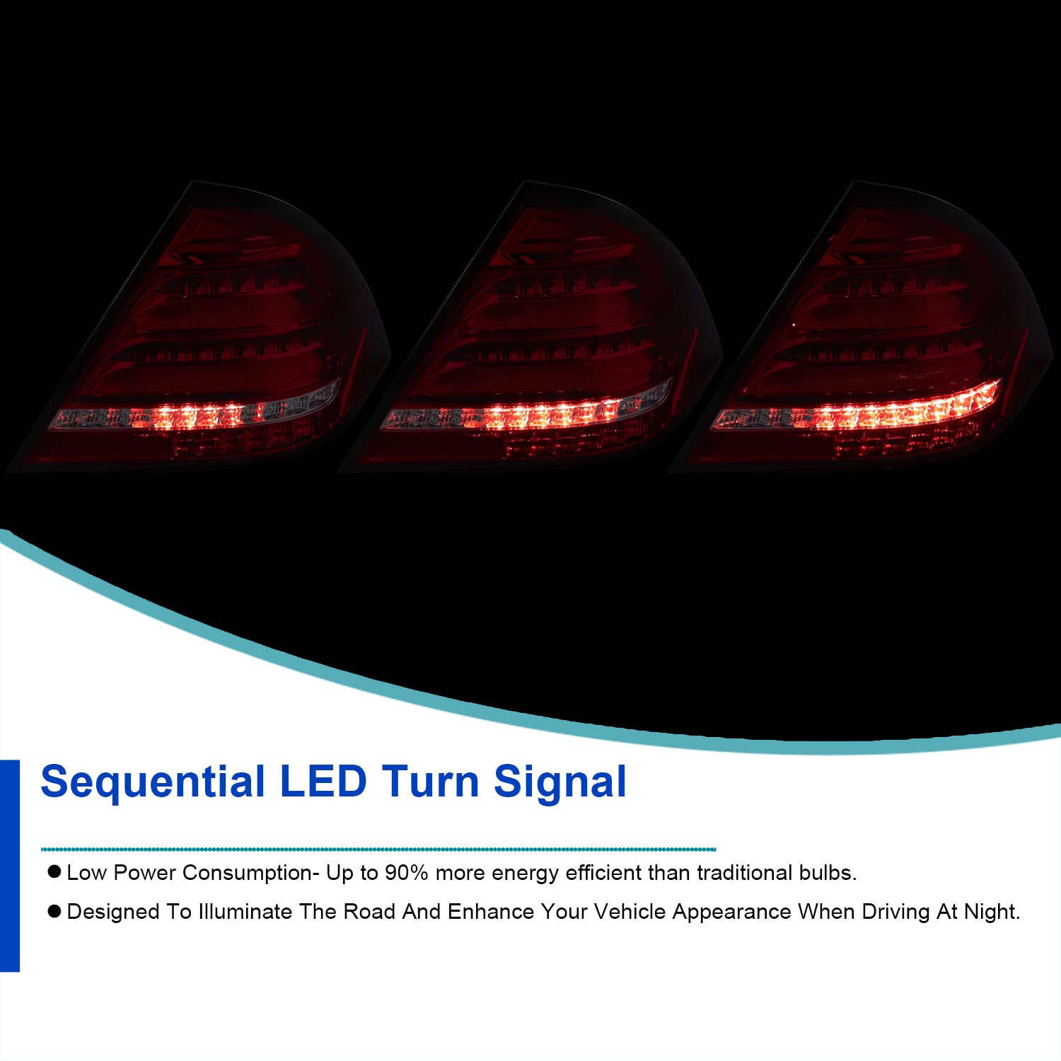 Red Full LED Sequential Tail Lights SPEC-D TUNING Compatible with 2001-2004 Mercedes-Benz W203 C-class Sedan