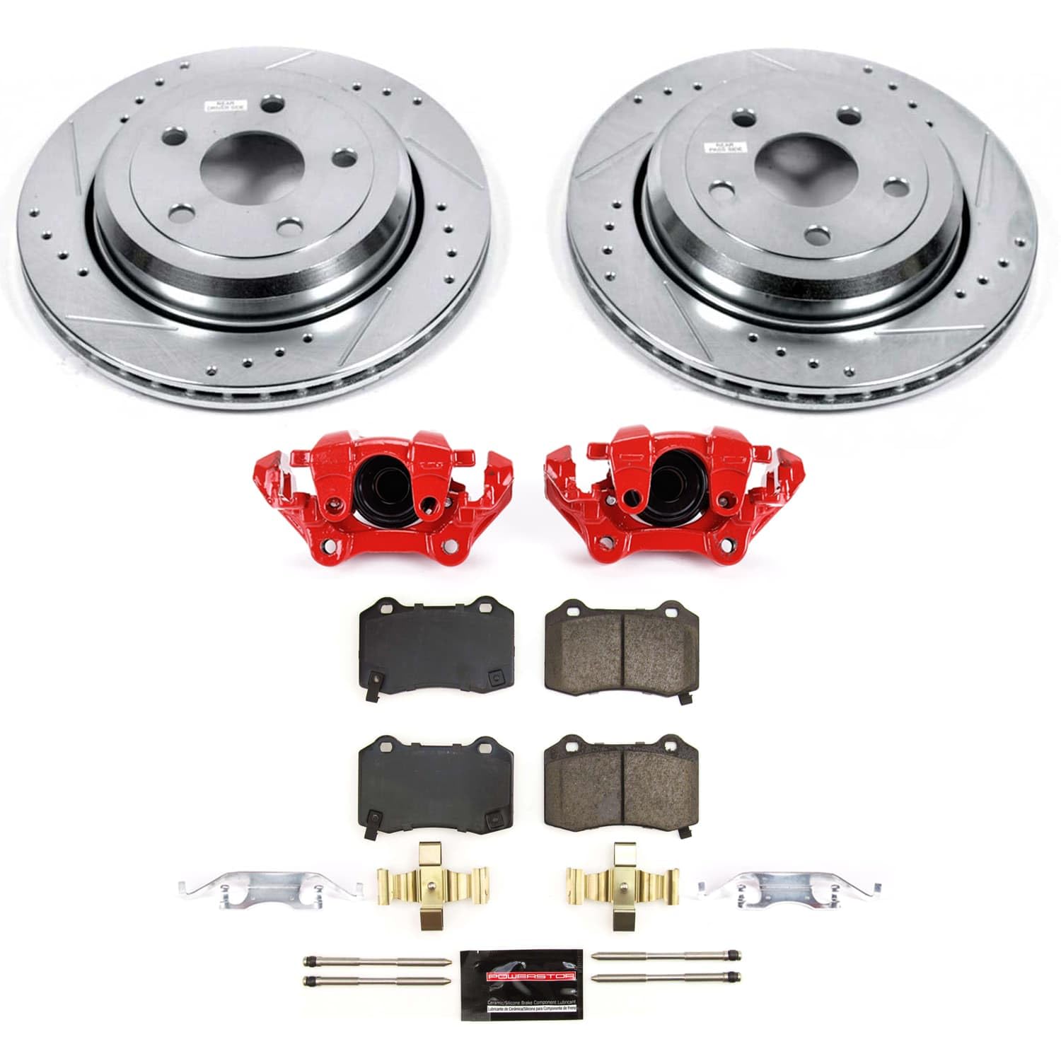 Power Stop Rear KC9148 Z23 Brake Pads and Rotors Brake Kit with Red Powder Coated Calipers For Dodge Durango 2022-2023 [Application Specific]
