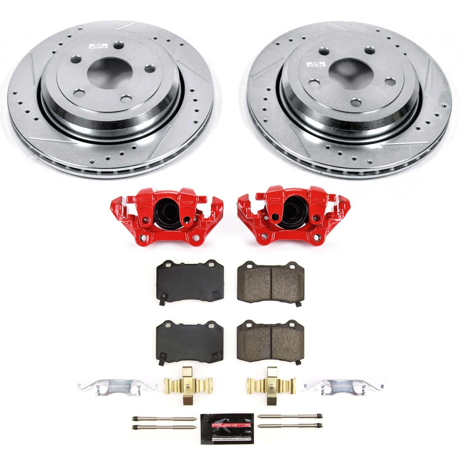 Power Stop Rear KC9148 Z23 Brake Pads and Rotors Brake Kit with Red Powder Coated Calipers For Dodge Durango 2022-2023 [Application Specific]
