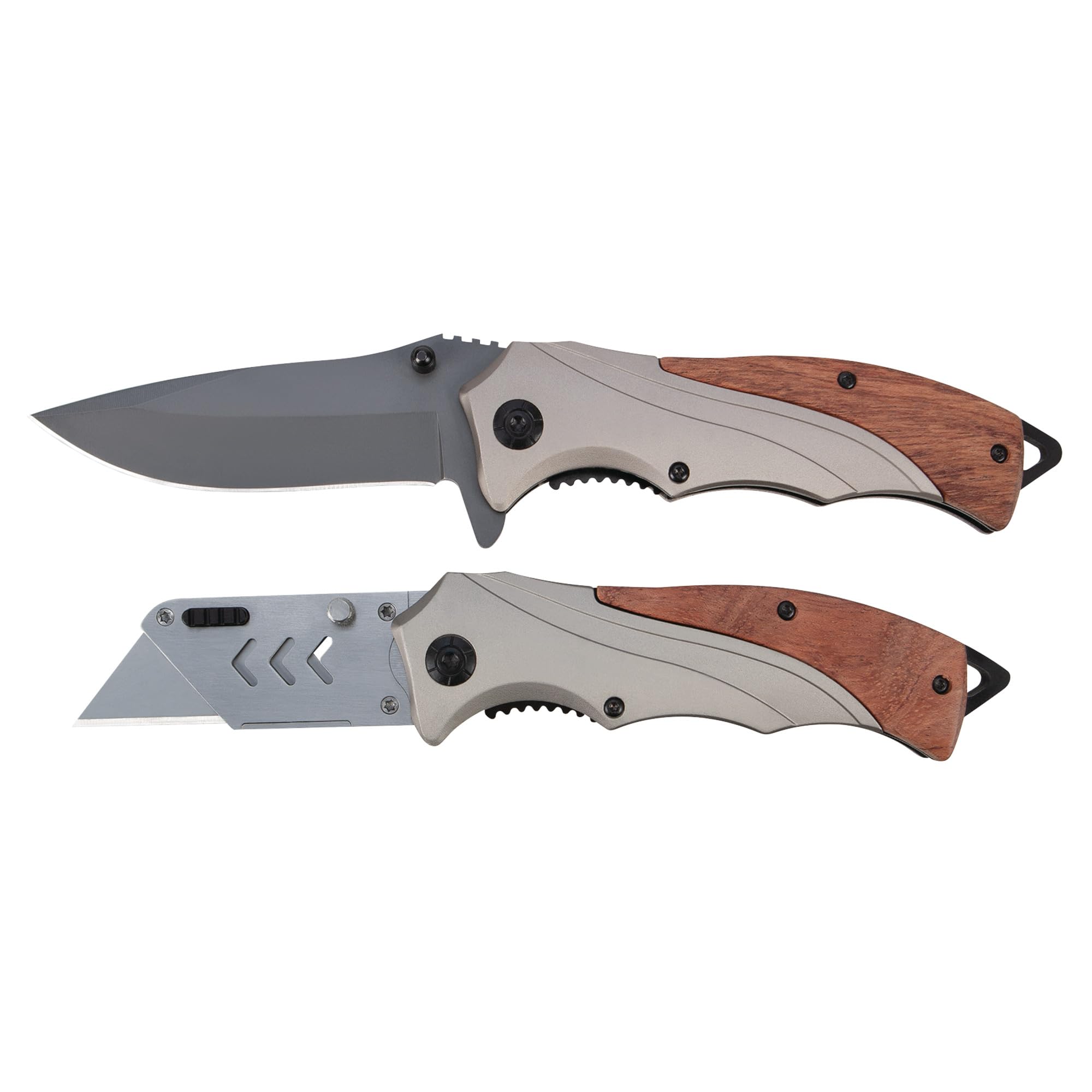 Pocket and Utility Knife Set Performance Tool W9371 with Drop Point Blades and Inline Blade Locks and Clips (2 Pieces)