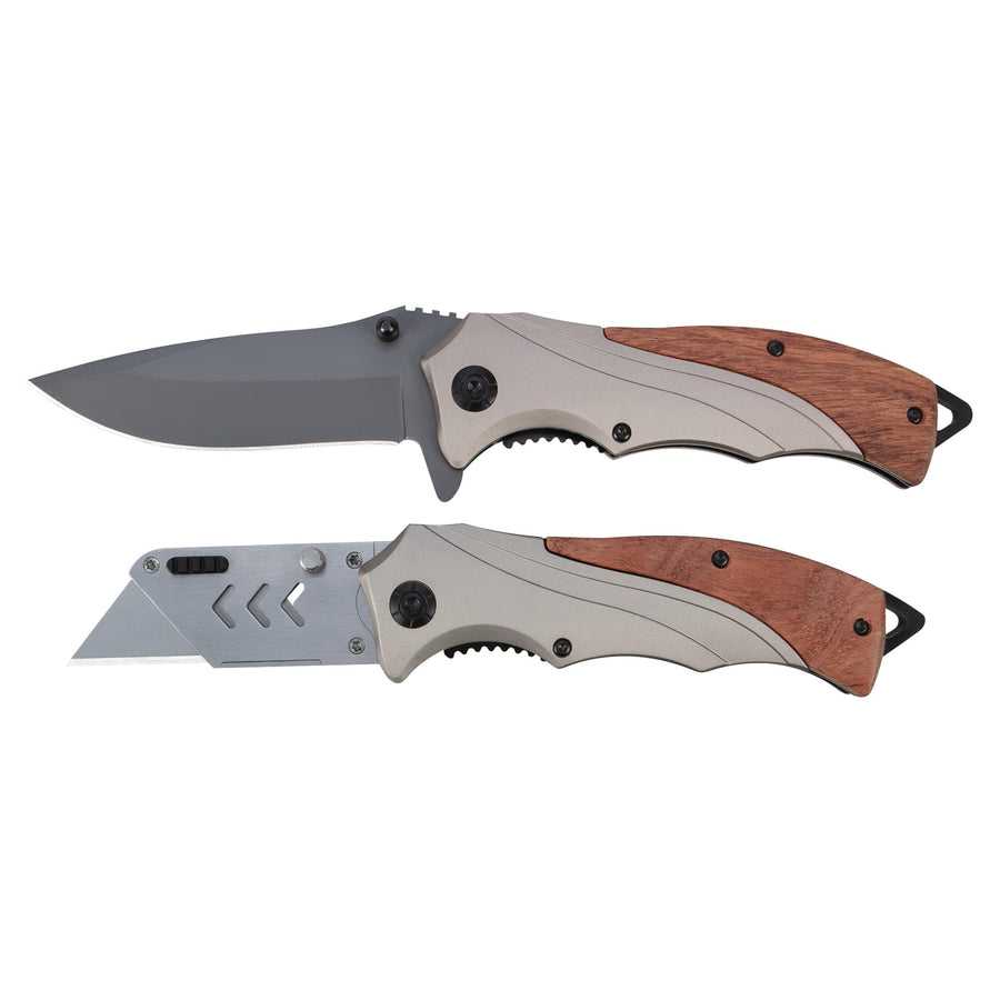 Pocket and Utility Knife Set Performance Tool W9371 with Drop Point Blades and Inline Blade Locks and Clips (2 Pieces)